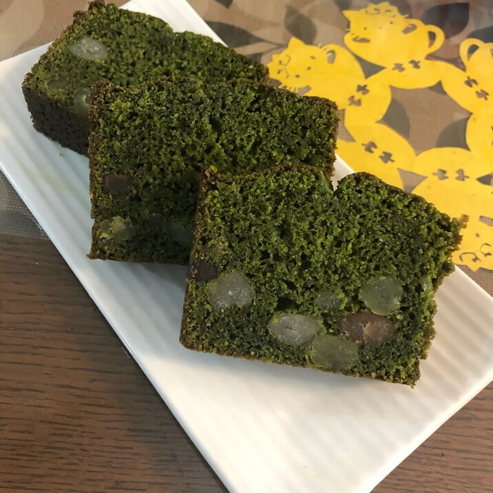 濃い抹茶のケーキ◆甘納豆入りです